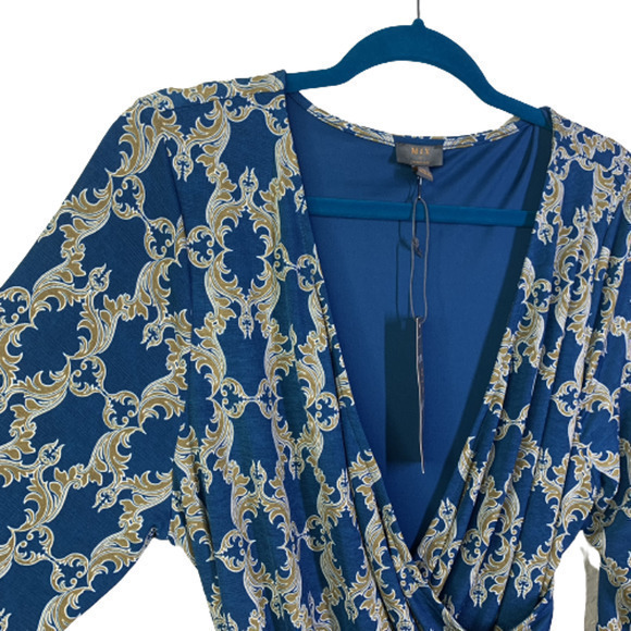 MIX x 41HAWTHORNE Teal Blue & Gold Demask A-Line‎ Dress - NWT - Picture 3 of 11